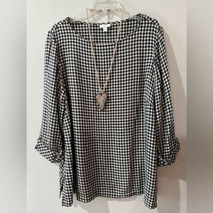 J Jill Gingham 100% Rayon 3/4 Sleeve Top Size XL